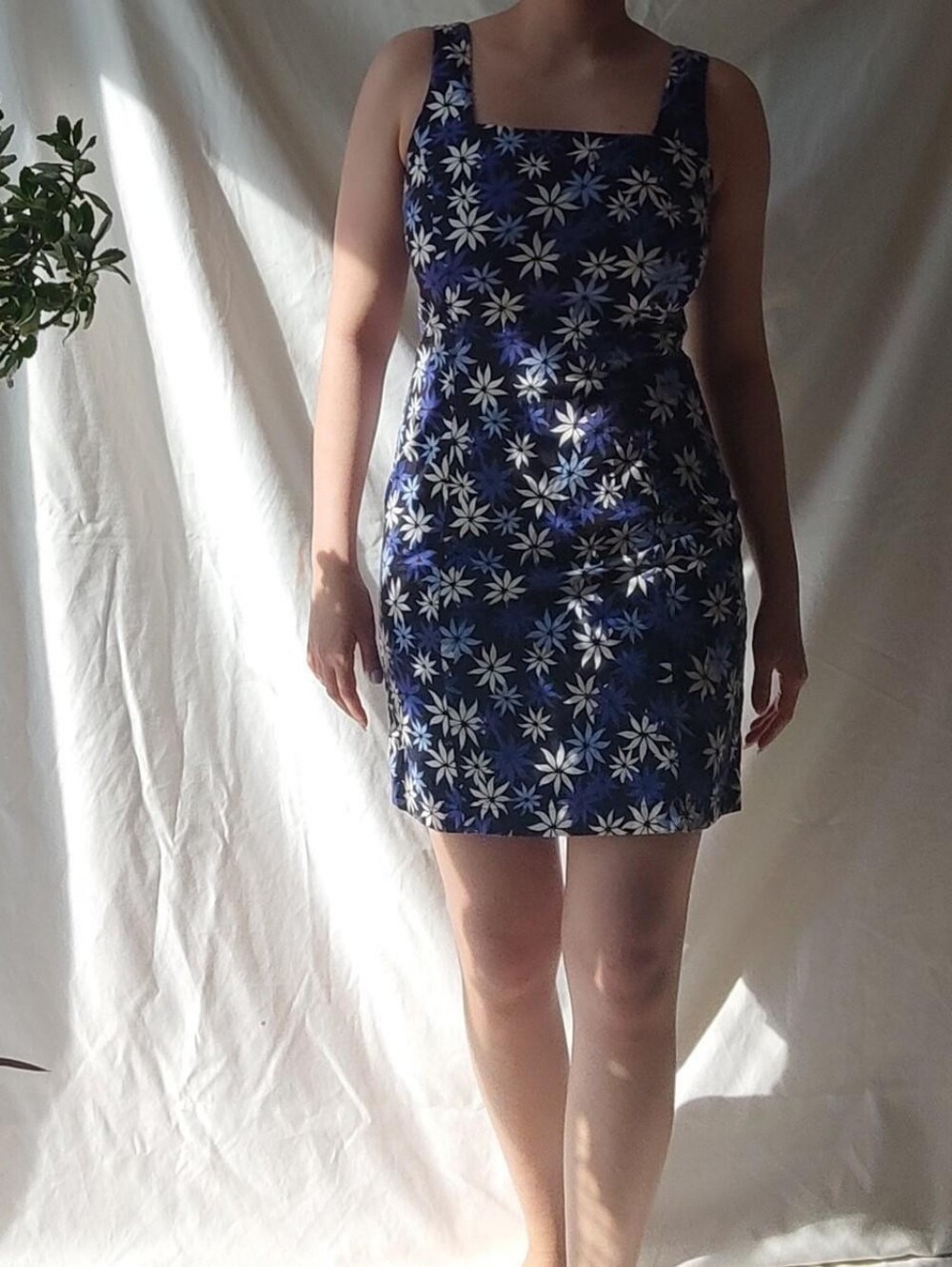 Reitmans Black Blue and White Floral Mini Summer Dress
